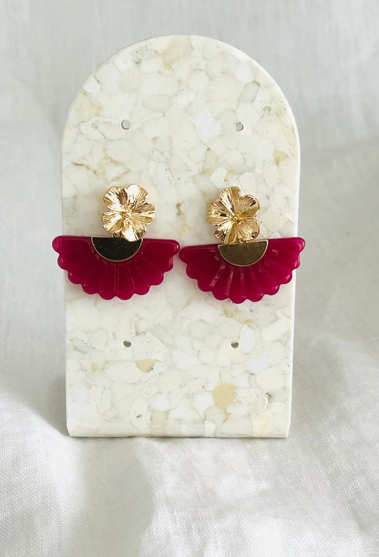 Boucles d’oreilles FRANY -  fleur doré et rose framboise