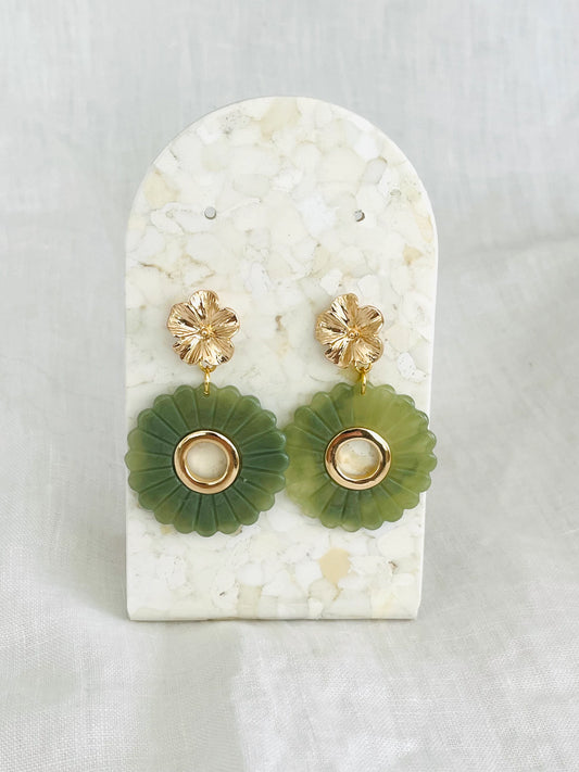 Boucles d’oreilles ROMY - Fleur doré et vert