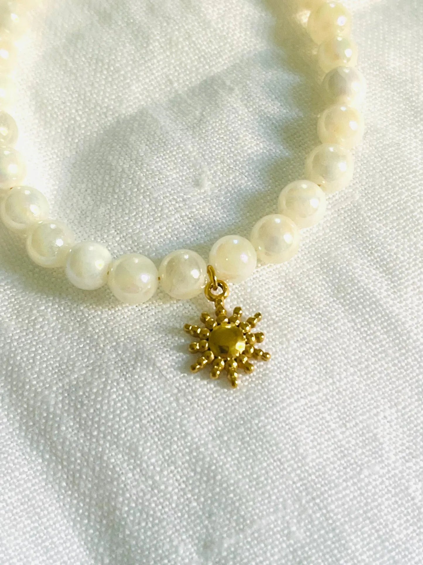 Bracelet SOLEIL - perles de coquillage Blanc