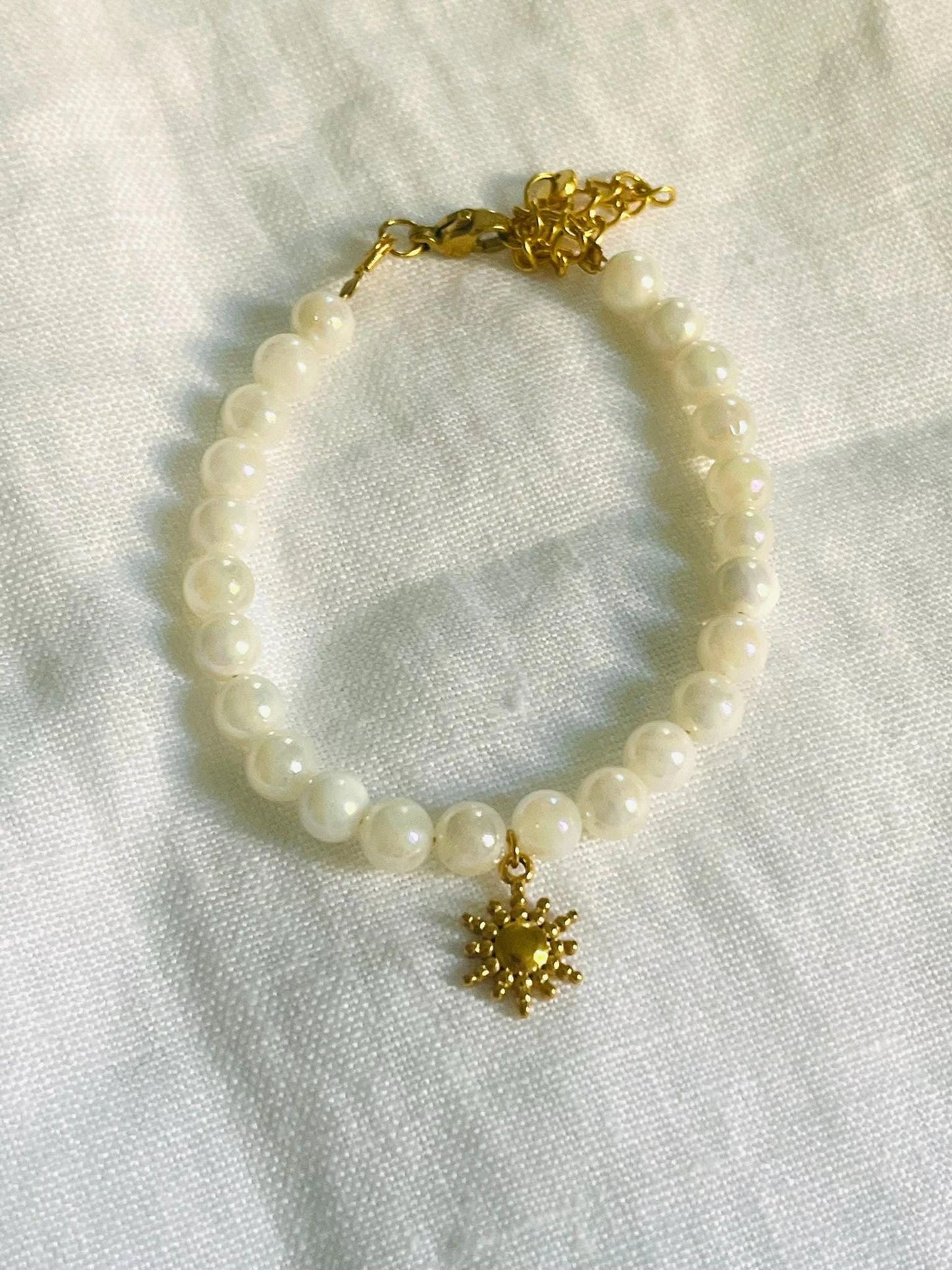 Bracelet SOLEIL - perles de coquillage Blanc