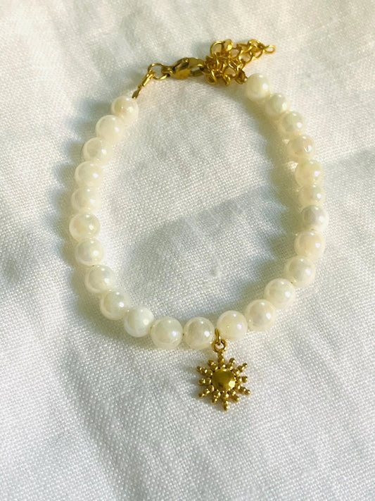 Bracelet SOLEIL - perles de coquillage Blanc